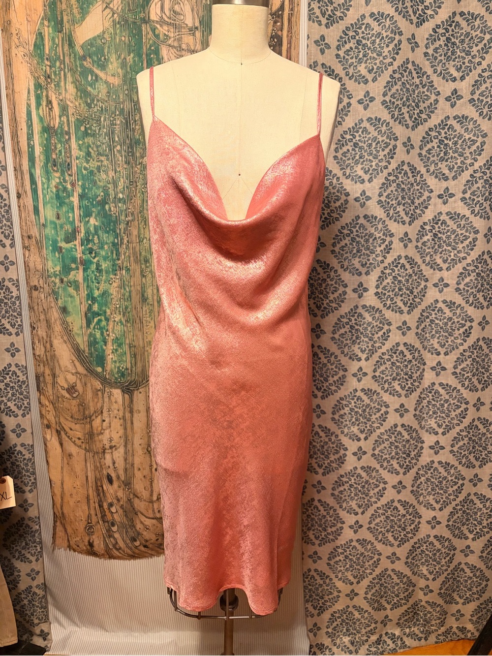 VILA Rose Pink Satin Cowl Slip Dress